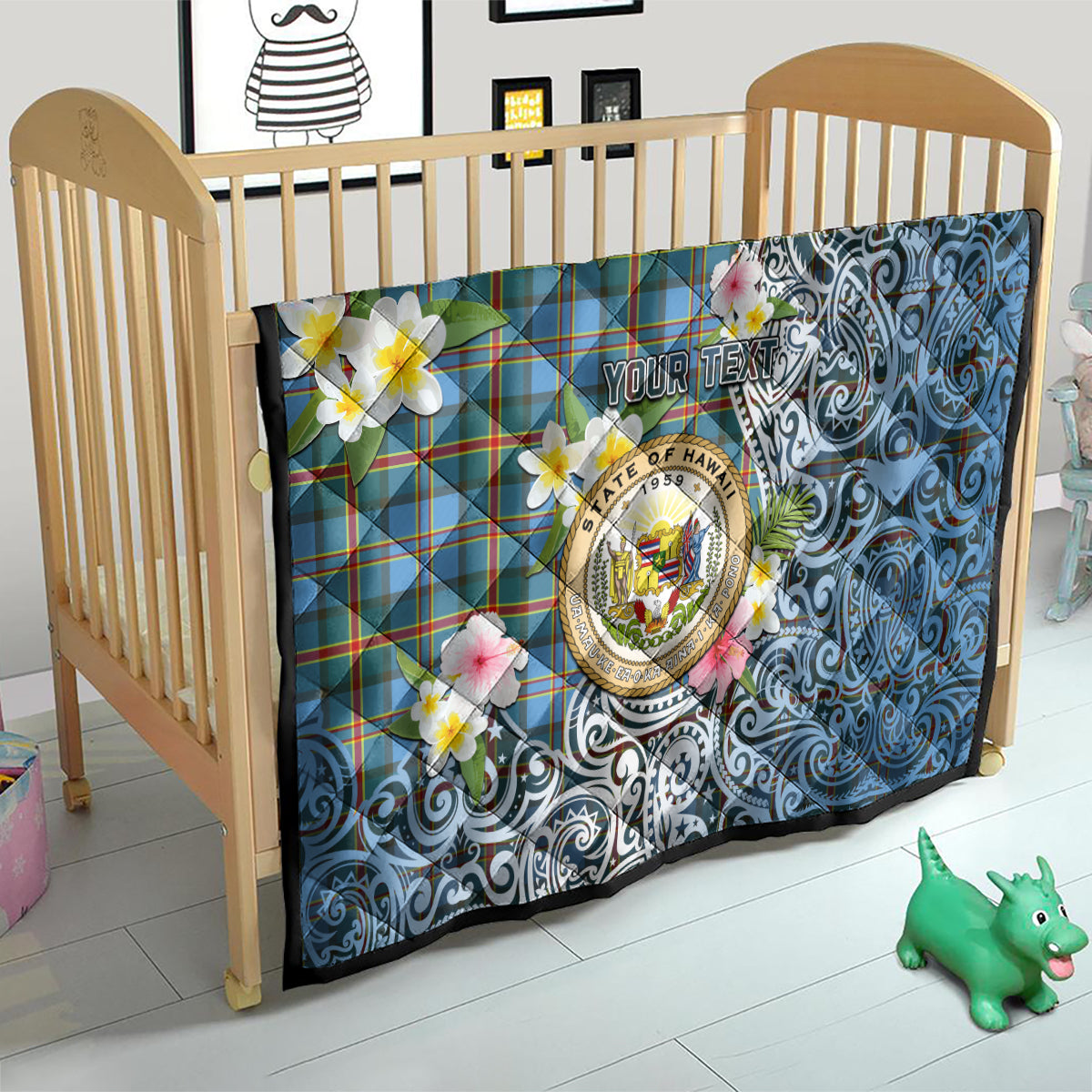 Hawaii State Quilt Tropical Flowers With Tartan Pattern LT05 - Polynesian Pride