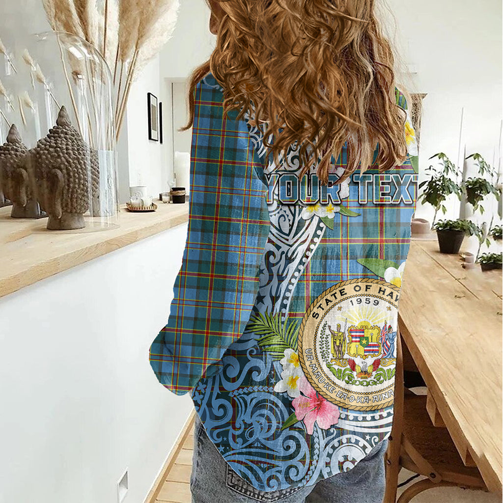Personalised Hawaii State Women Casual Shirt Tropical Flowers With Tartan Pattern LT05 - Polynesian Pride