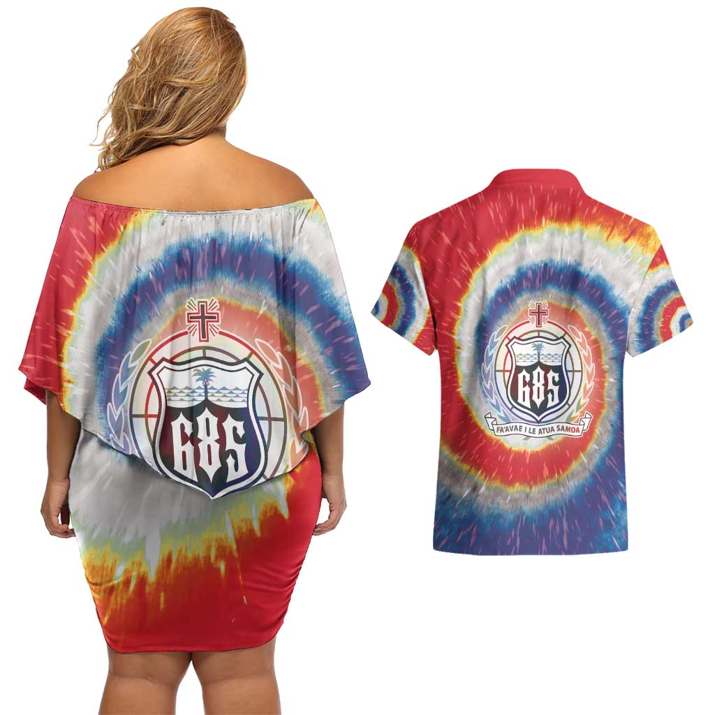 Samoa Couples Matching Off Shoulder Short Dress and Hawaiian Shirt Tie Dye Unique Style