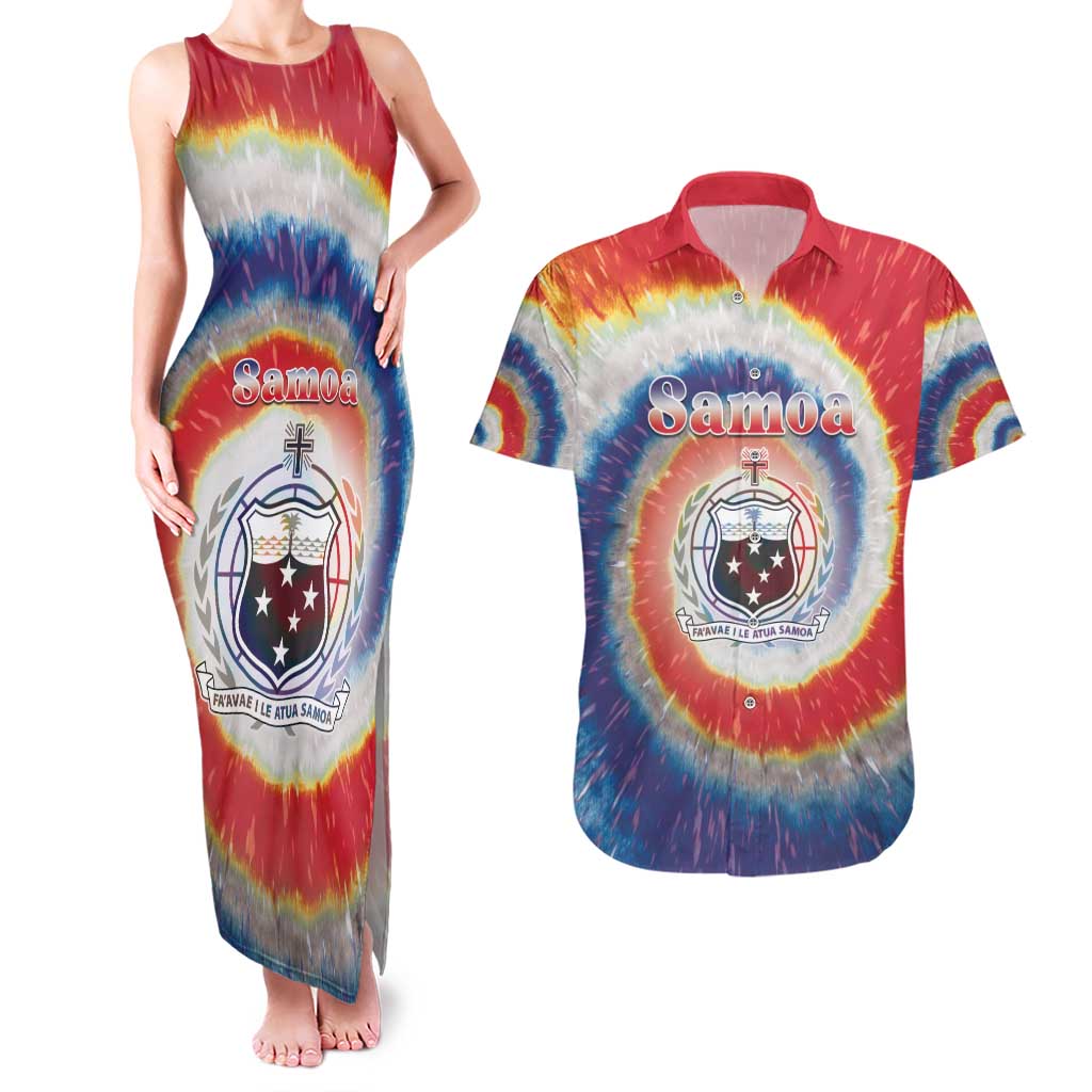 Samoa Couples Matching Tank Maxi Dress and Hawaiian Shirt Tie Dye Unique Style