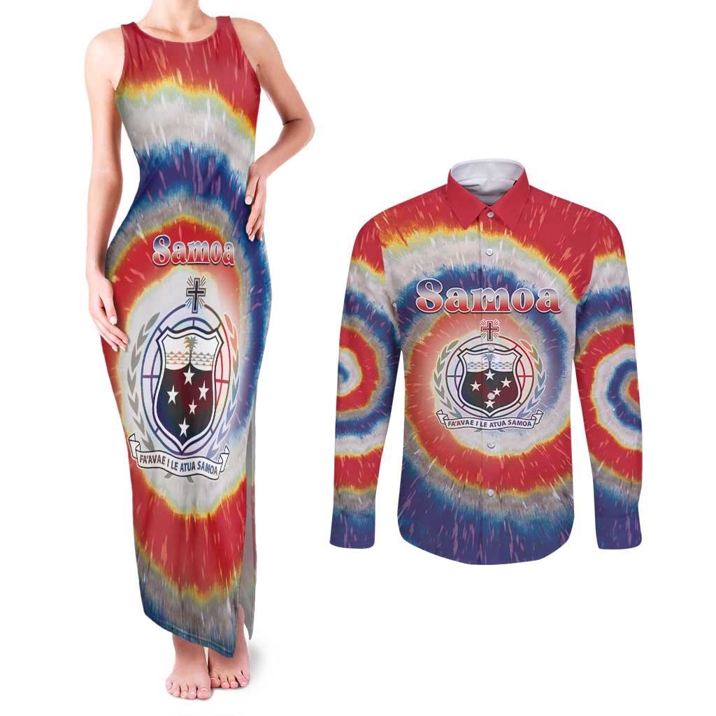 Samoa Couples Matching Tank Maxi Dress and Long Sleeve Button Shirt Tie Dye Unique Style