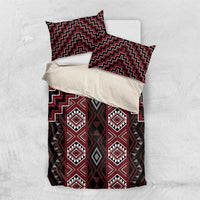 New Zealand Aotearoa Bedding Set Red Poutama With Taniko Pattern LT05