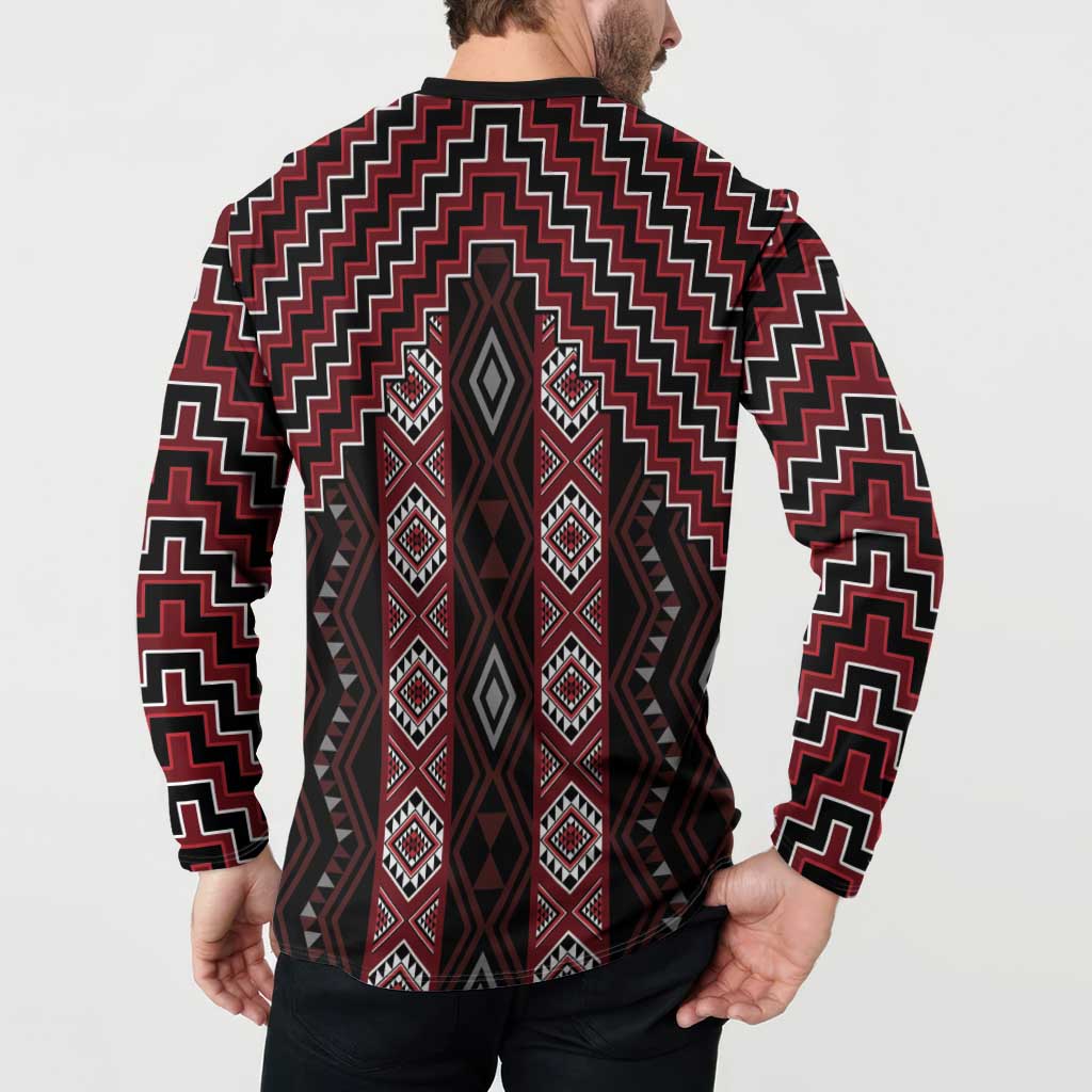 New Zealand Aotearoa Button Sweatshirt Red Poutama With Taniko Pattern LT05