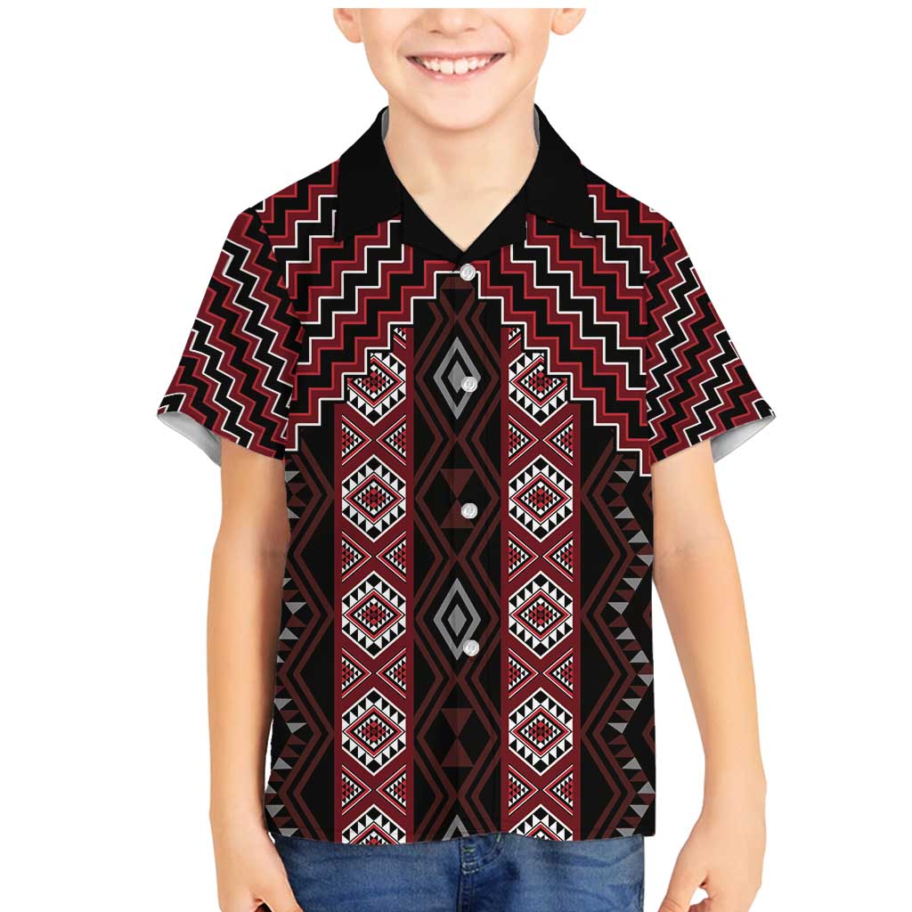 New Zealand Aotearoa Family Matching Mermaid Dress and Hawaiian Shirt Red Poutama With Taniko Pattern LT05