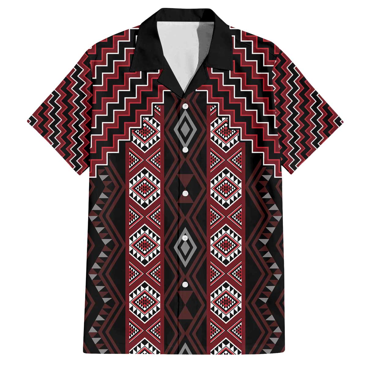 New Zealand Aotearoa Family Matching Off The Shoulder Long Sleeve Dress and Hawaiian Shirt Red Poutama With Taniko Pattern LT05