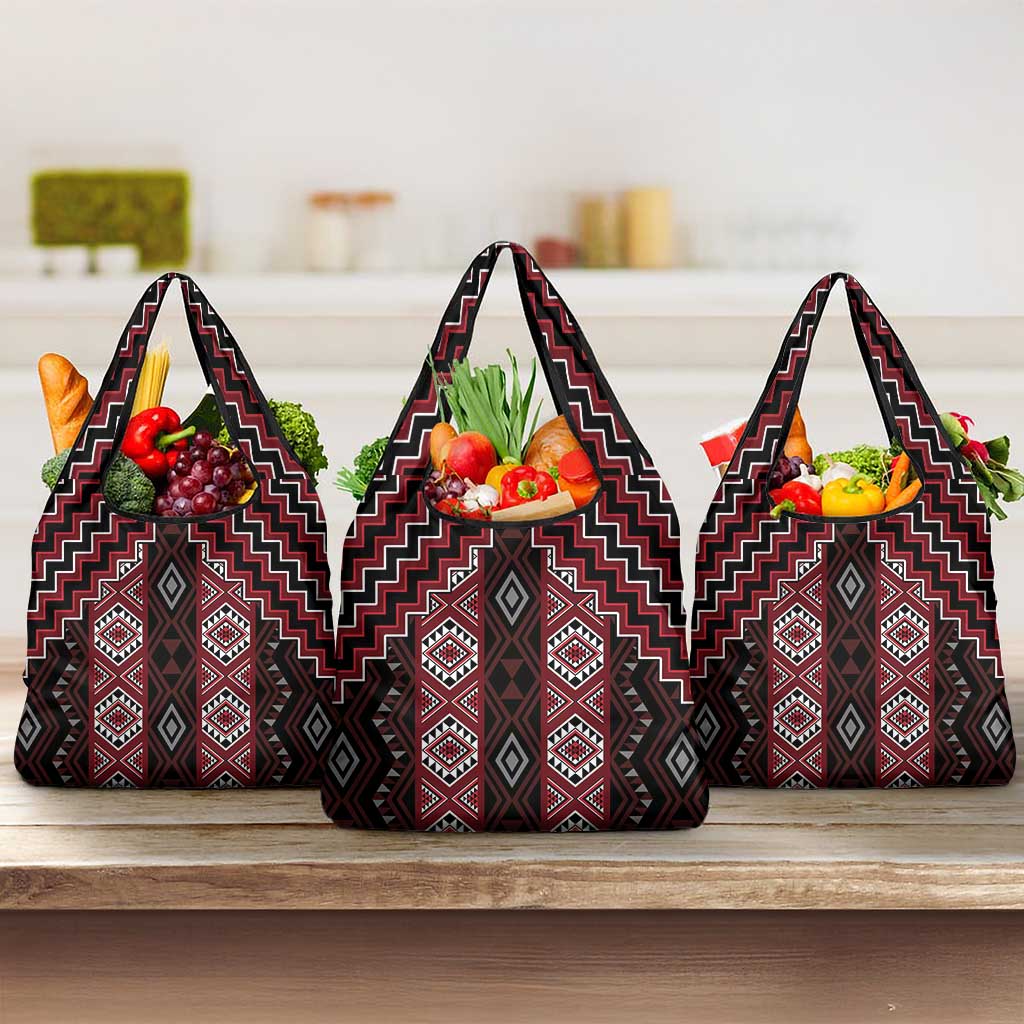 New Zealand Aotearoa Grocery Bag Red Poutama With Taniko Pattern