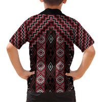 New Zealand Aotearoa Kid Hawaiian Shirt Red Poutama With Taniko Pattern LT05