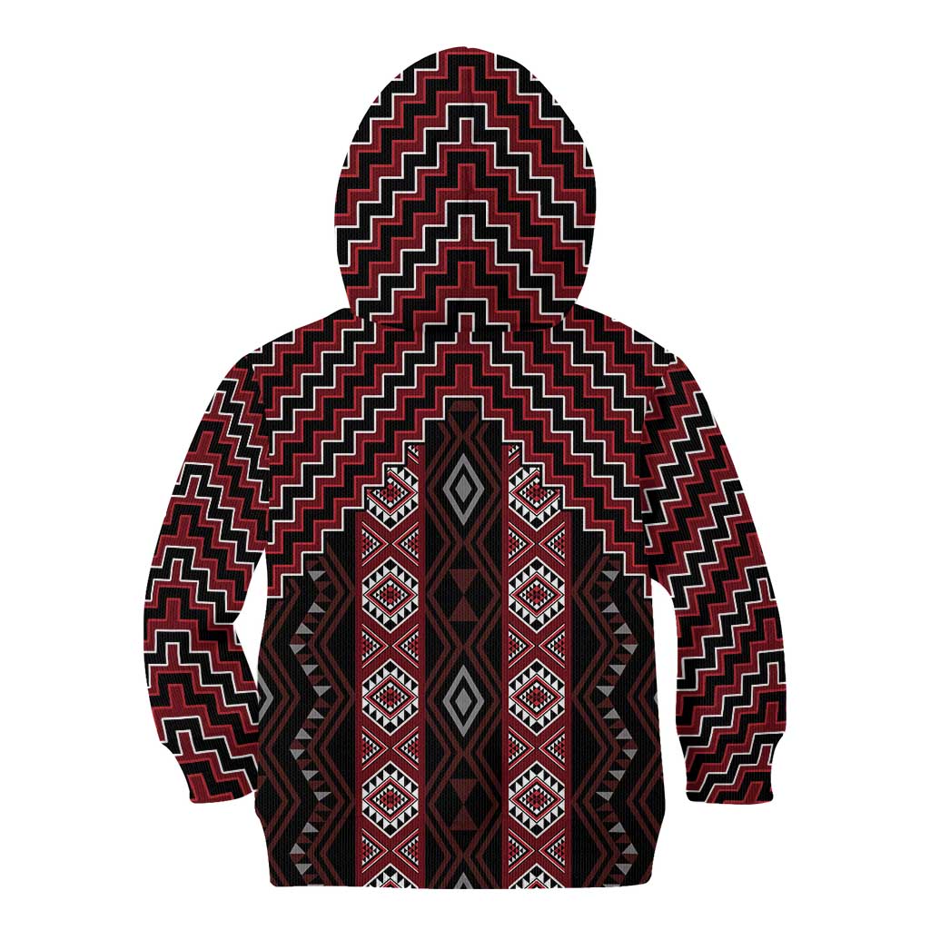 New Zealand Aotearoa Kid Hoodie Red Poutama With Taniko Pattern LT05
