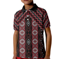 New Zealand Aotearoa Kid Polo Shirt Red Poutama With Taniko Pattern LT05