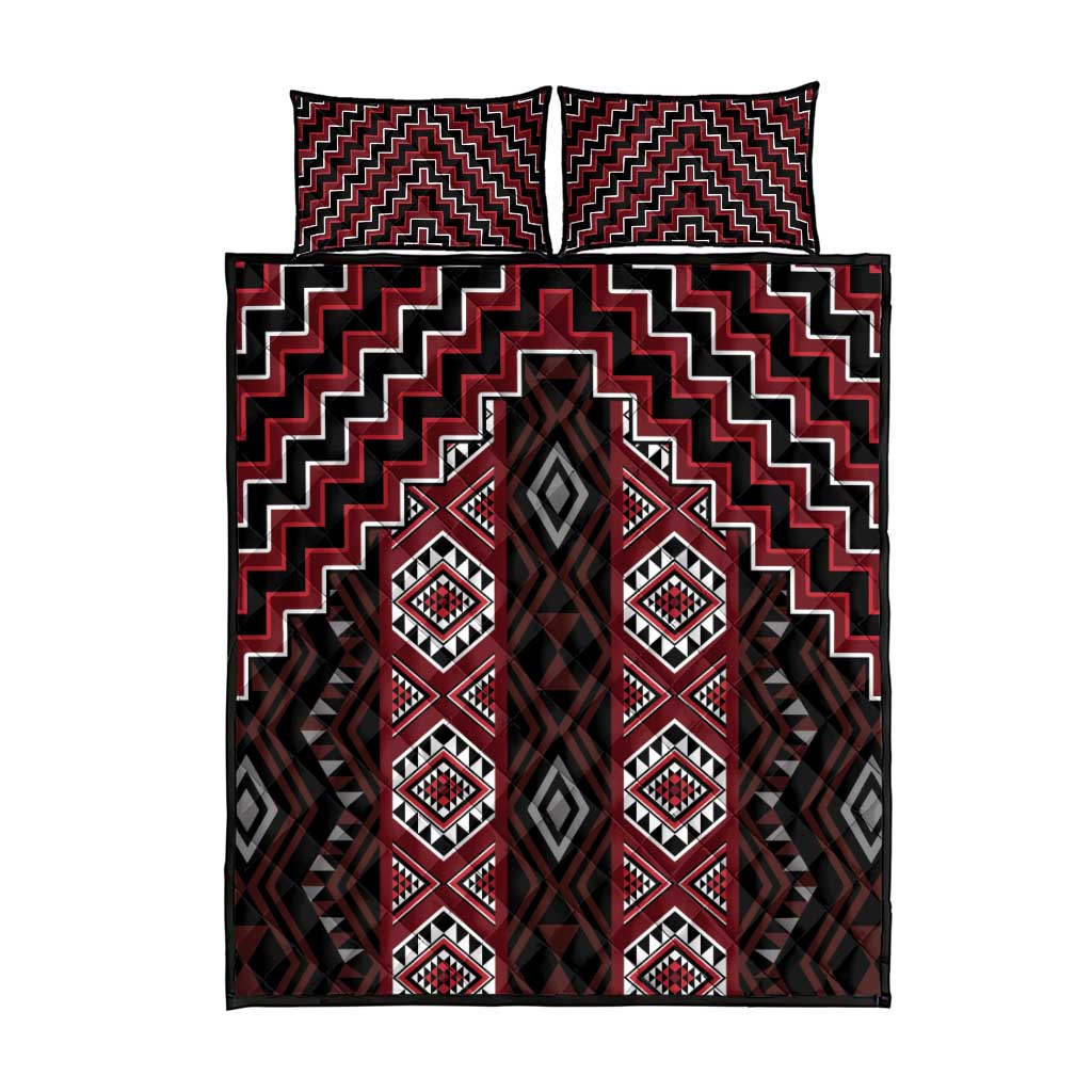 New Zealand Aotearoa Quilt Bed Set Red Poutama With Taniko Pattern LT05