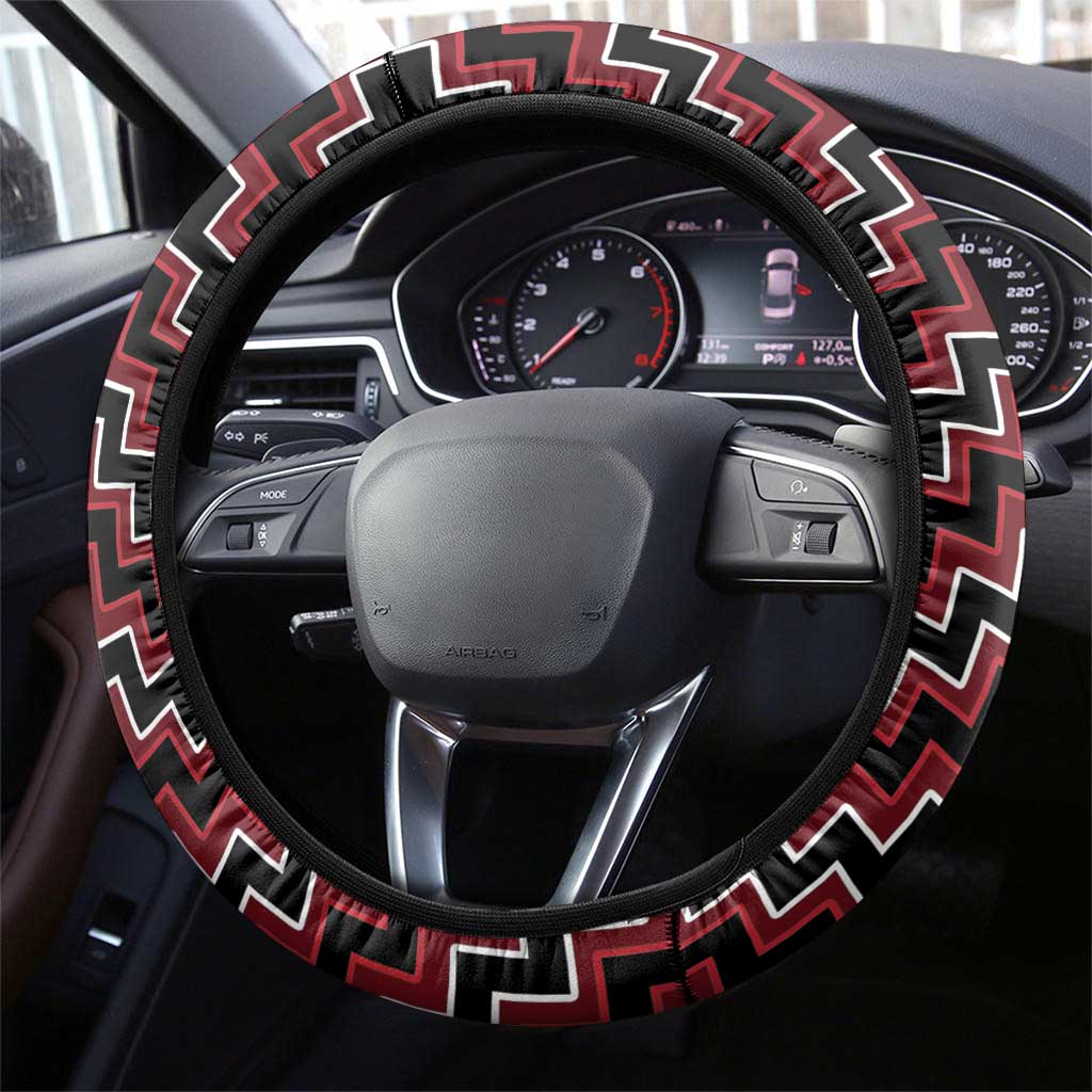 New Zealand Aotearoa Steering Wheel Cover Red Poutama With Taniko Pattern LT05