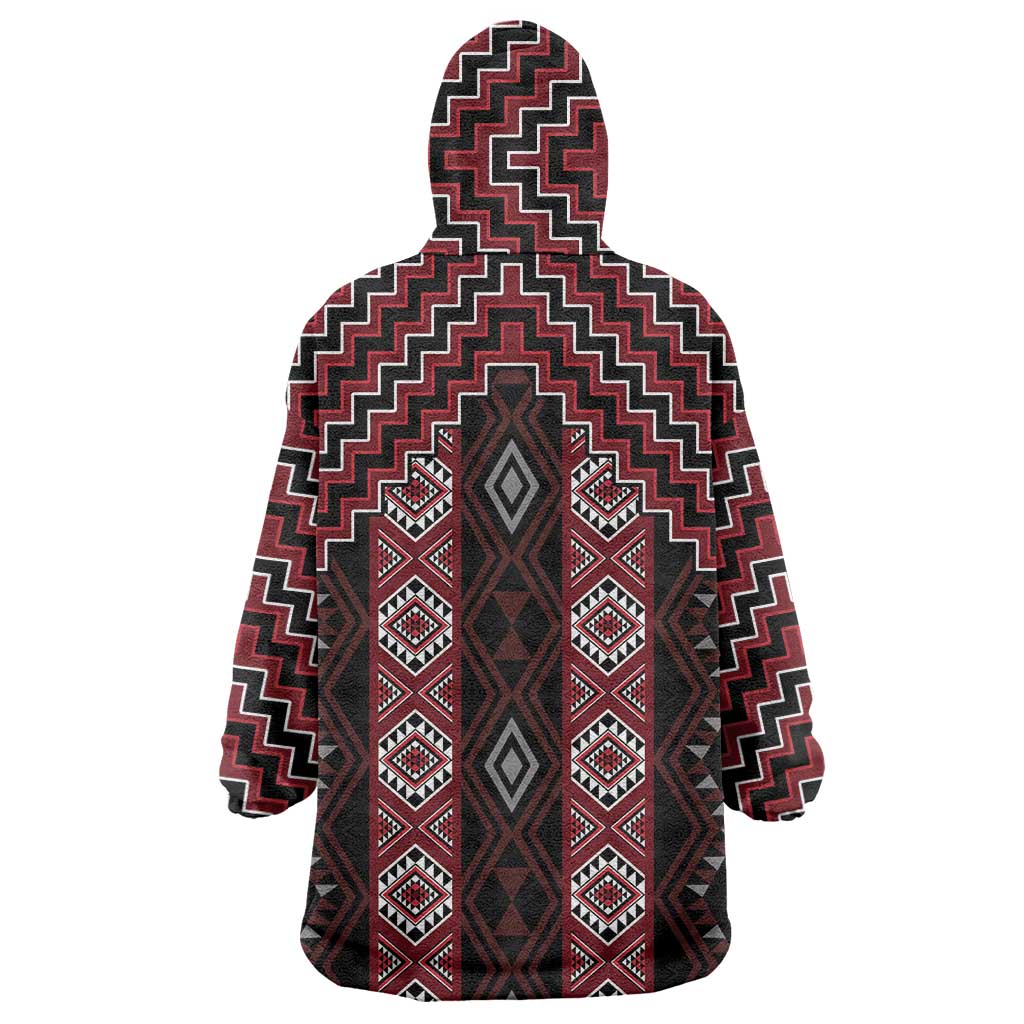 New Zealand Aotearoa Wearable Blanket Hoodie Red Poutama With Taniko Pattern LT05