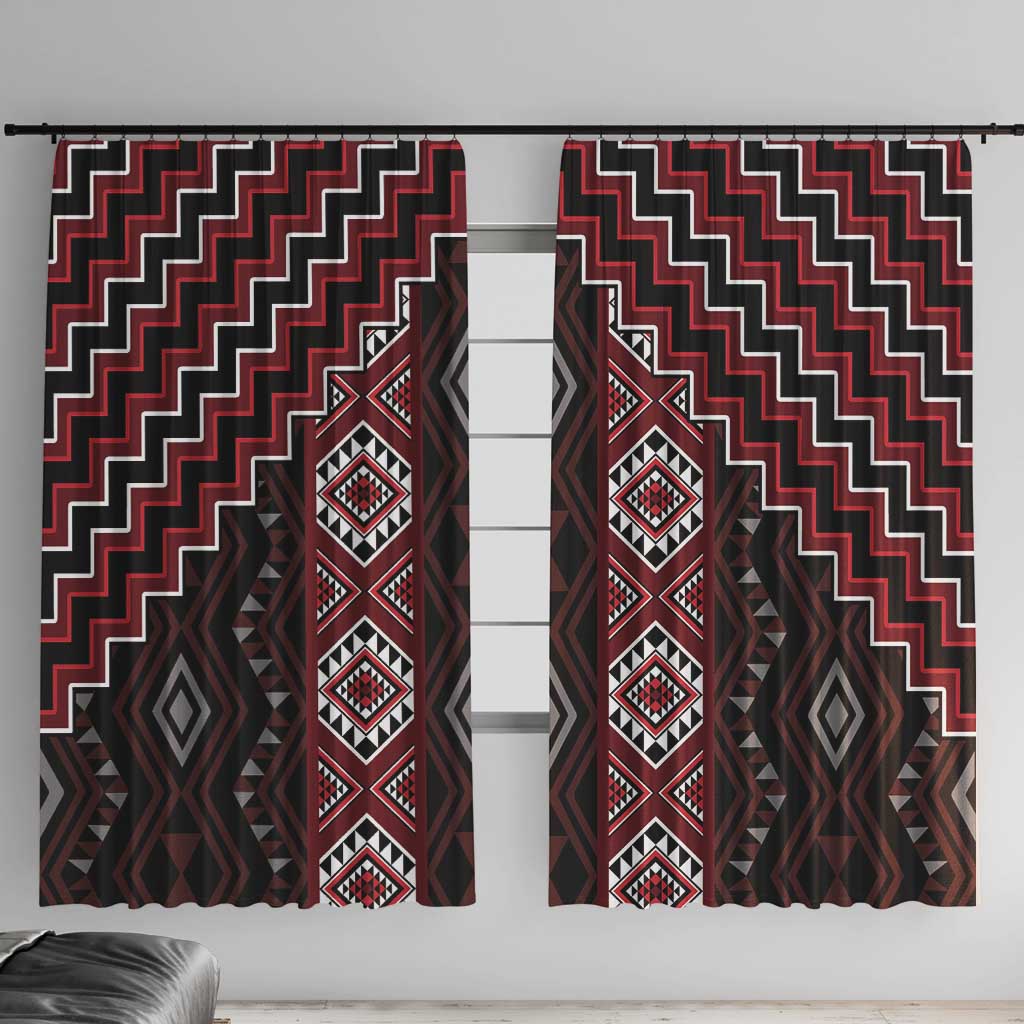 New Zealand Aotearoa Window Curtain Red Poutama With Taniko Pattern LT05