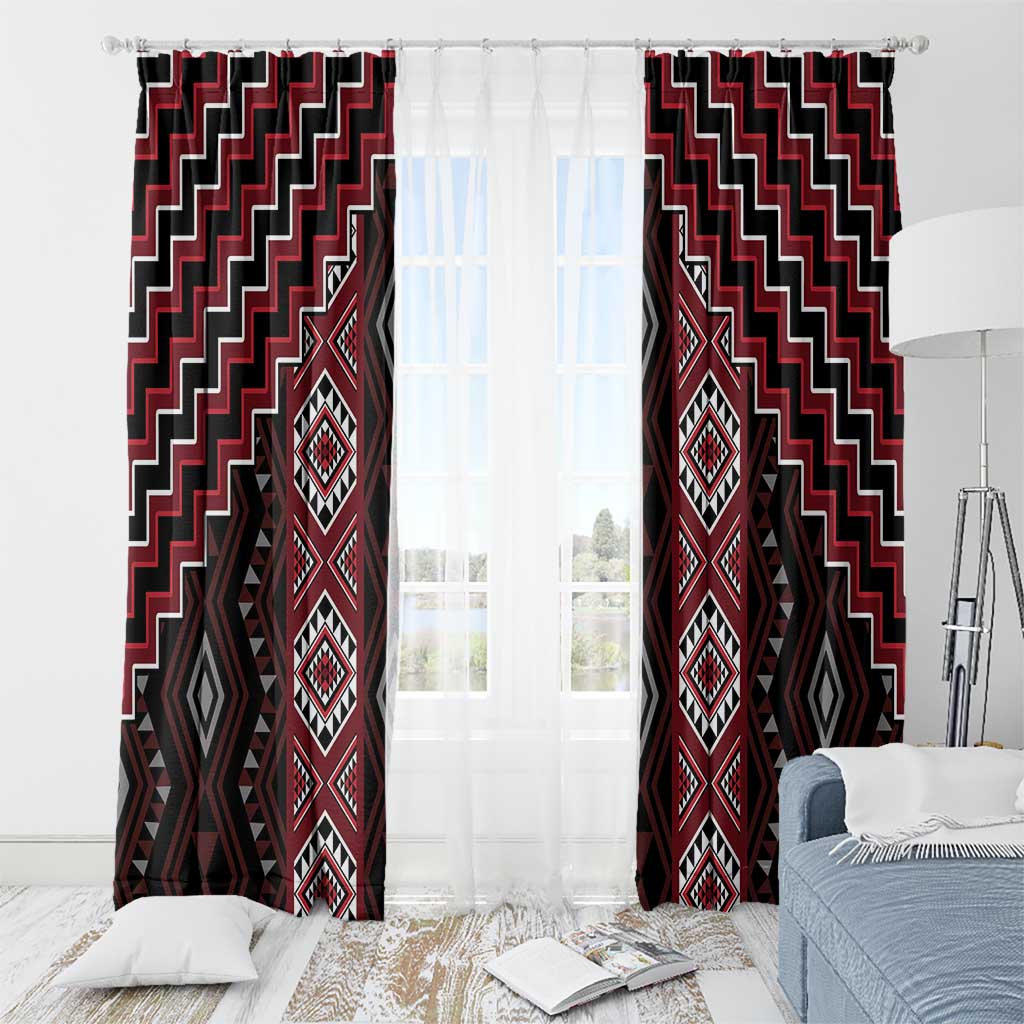 New Zealand Aotearoa Window Curtain Red Poutama With Taniko Pattern LT05