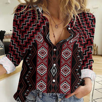 New Zealand Aotearoa Women Casual Shirt Red Poutama With Taniko Pattern LT05