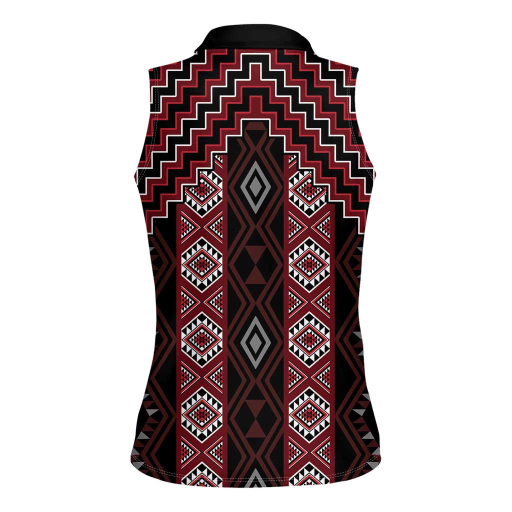 New Zealand Aotearoa Women Sleeveless Polo Shirt Red Poutama With Taniko Pattern LT05 - Polynesian Pride