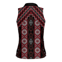 New Zealand Aotearoa Women Sleeveless Polo Shirt Red Poutama With Taniko Pattern LT05 - Polynesian Pride
