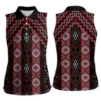 New Zealand Aotearoa Women Sleeveless Polo Shirt Red Poutama With Taniko Pattern LT05 - Polynesian Pride