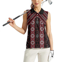 New Zealand Aotearoa Women Sleeveless Polo Shirt Red Poutama With Taniko Pattern LT05 - Polynesian Pride