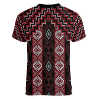 New Zealand Aotearoa Women V-Neck T-Shirt Red Poutama With Taniko Pattern LT05 - Polynesian Pride