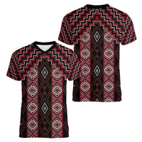 New Zealand Aotearoa Women V-Neck T-Shirt Red Poutama With Taniko Pattern LT05 - Polynesian Pride