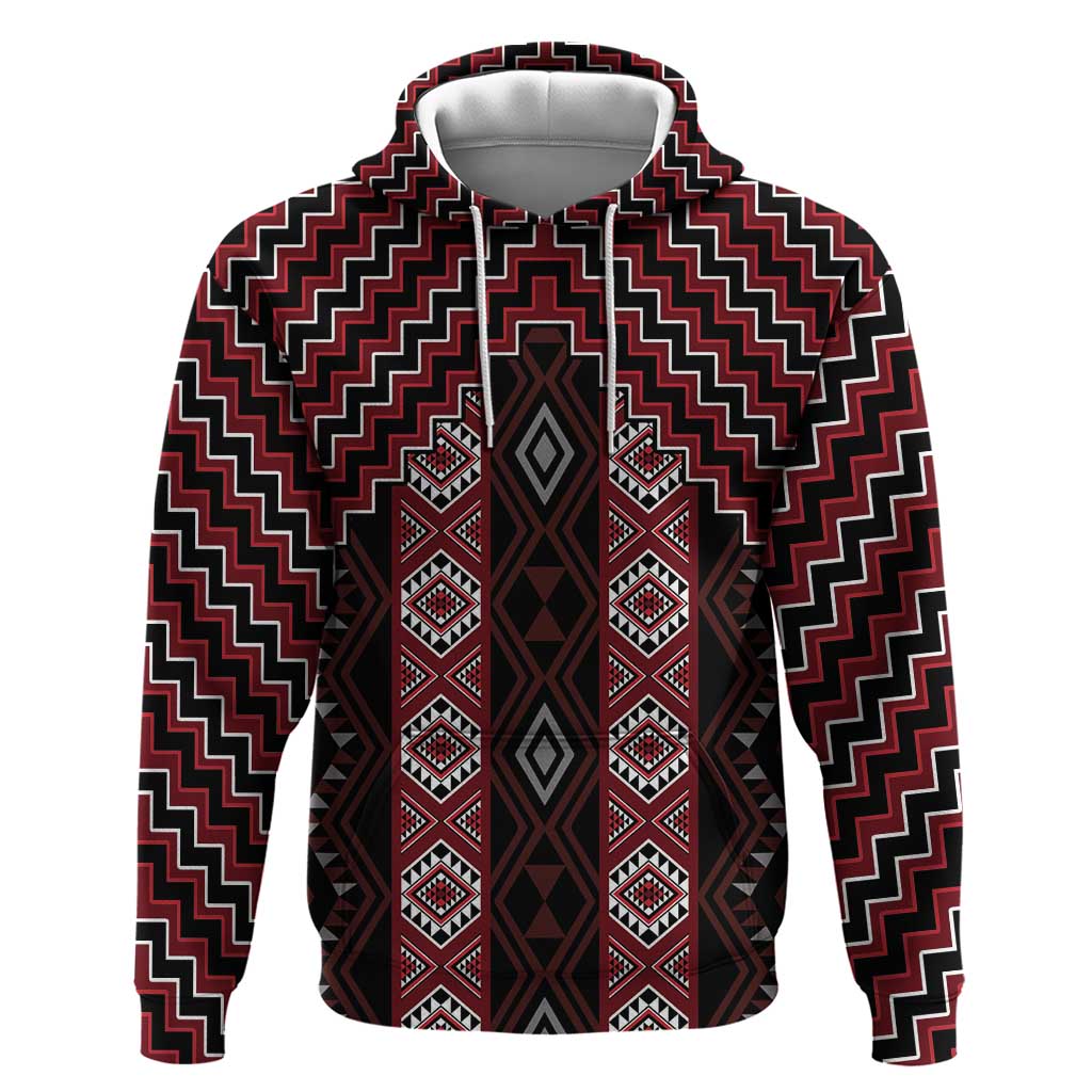 New Zealand Aotearoa Zip Hoodie Red Poutama With Taniko Pattern LT05