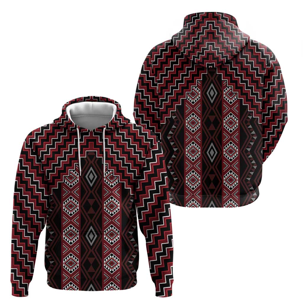 New Zealand Aotearoa Zip Hoodie Red Poutama With Taniko Pattern LT05