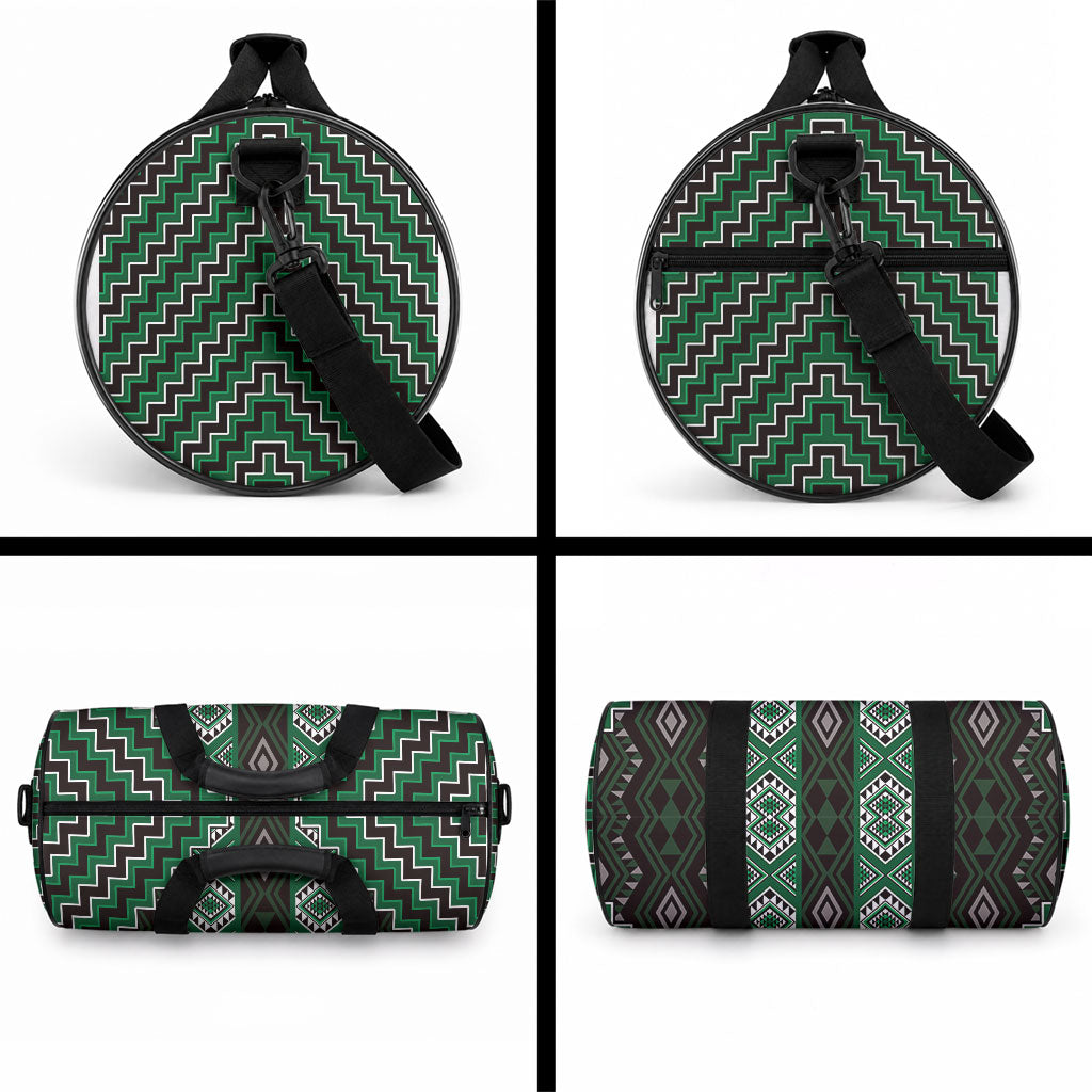 New Zealand Aotearoa Duffle Bag Green Poutama With Taniko Pattern LT05 - Polynesian Pride