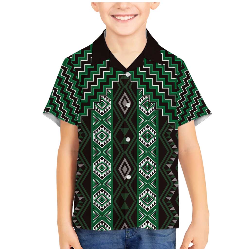 New Zealand Aotearoa Family Matching Mermaid Dress and Hawaiian Shirt Green Poutama With Taniko Pattern LT05