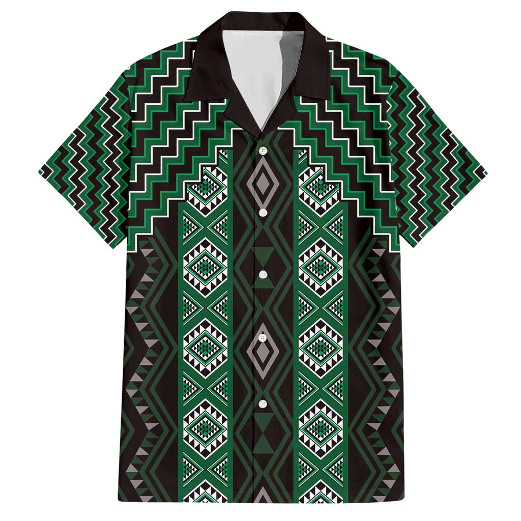 New Zealand Aotearoa Family Matching Short Sleeve Bodycon Dress and Hawaiian Shirt Green Poutama With Taniko Pattern LT05
