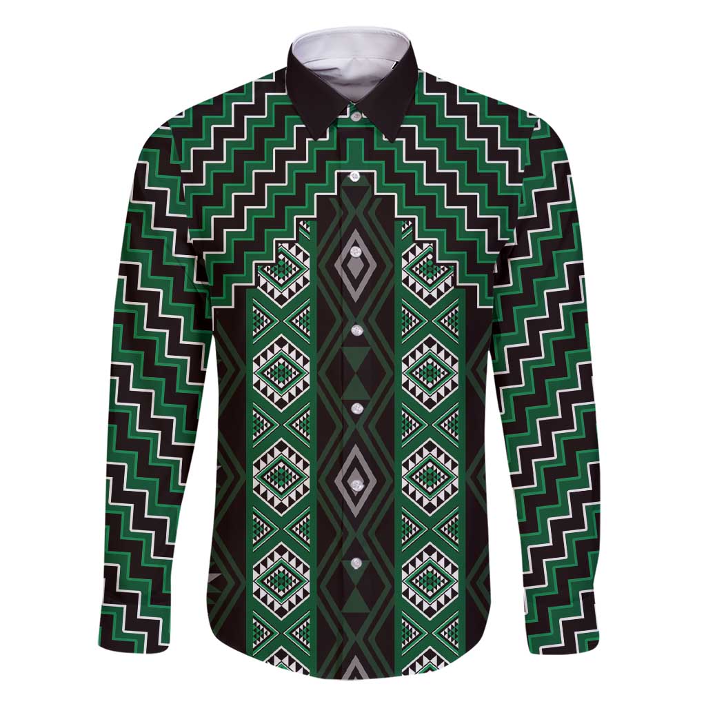 New Zealand Aotearoa Family Matching Short Sleeve Bodycon Dress and Hawaiian Shirt Green Poutama With Taniko Pattern LT05