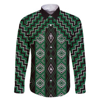 New Zealand Aotearoa Family Matching Short Sleeve Bodycon Dress and Hawaiian Shirt Green Poutama With Taniko Pattern LT05