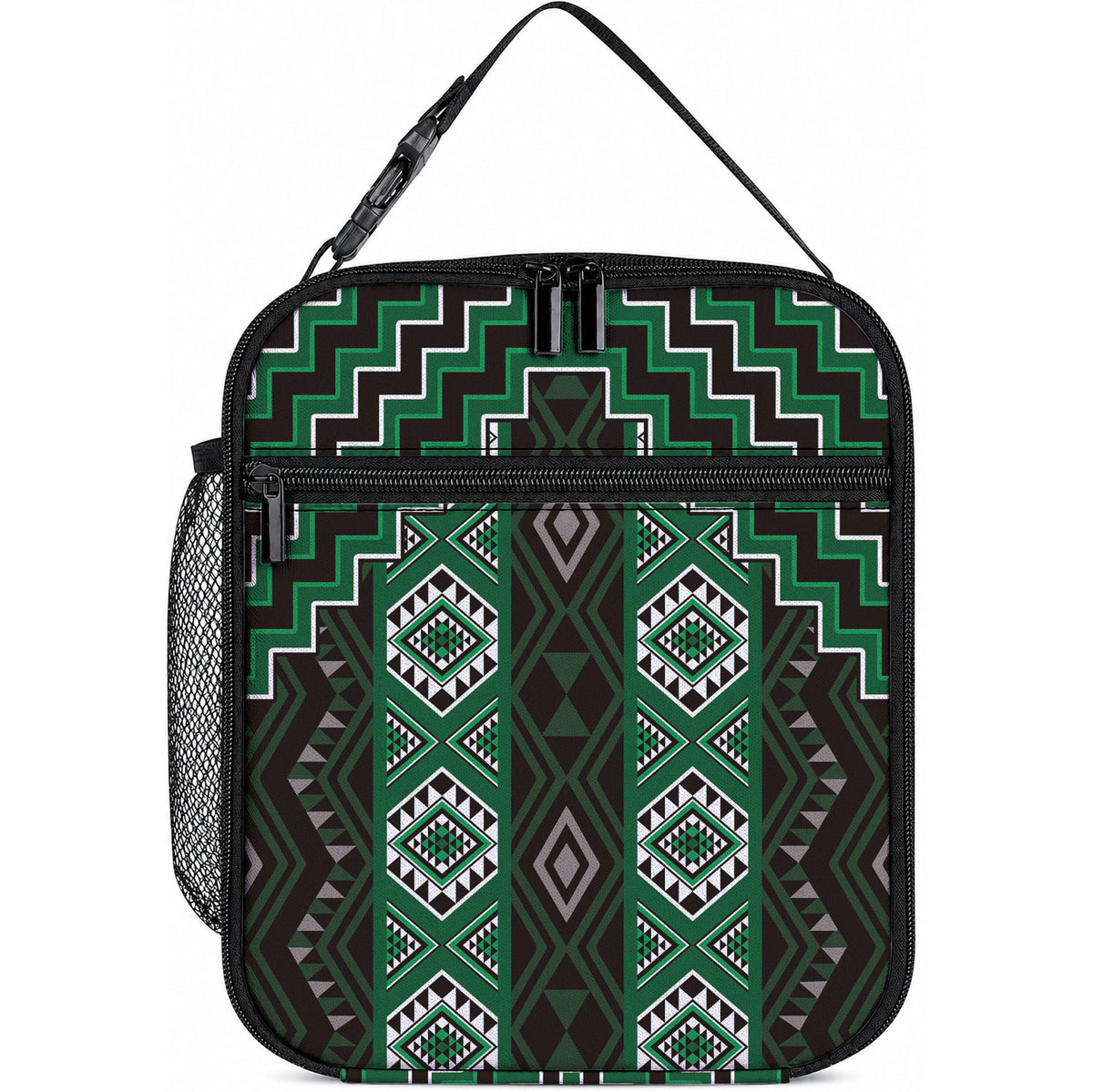 New Zealand Aotearoa Lunch Bag Green Poutama With Taniko Pattern LT05 10.2 × 8.3 × 4.3 inch Green - Polynesian Pride