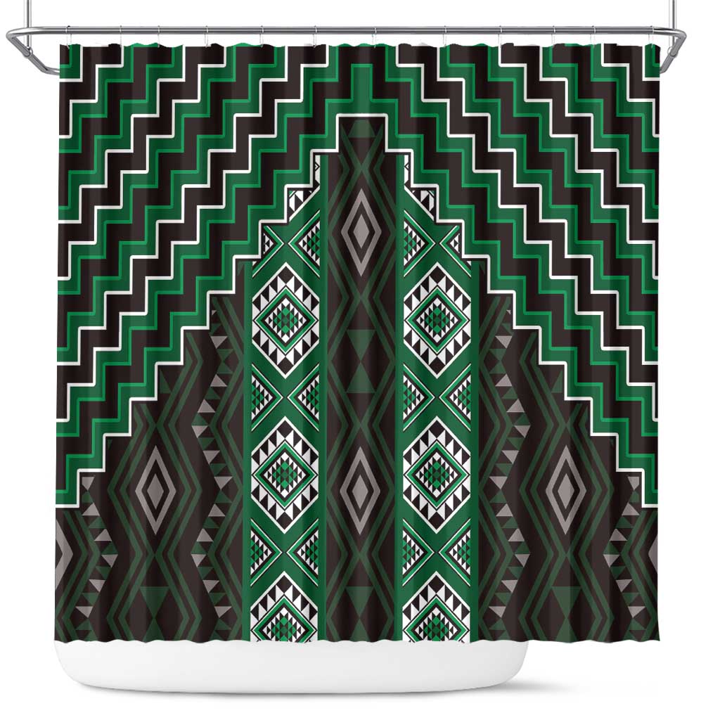 New Zealand Aotearoa Shower Curtain Green Poutama With Taniko Pattern LT05