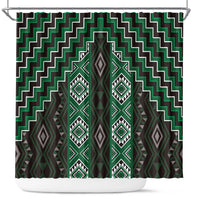 New Zealand Aotearoa Shower Curtain Green Poutama With Taniko Pattern LT05