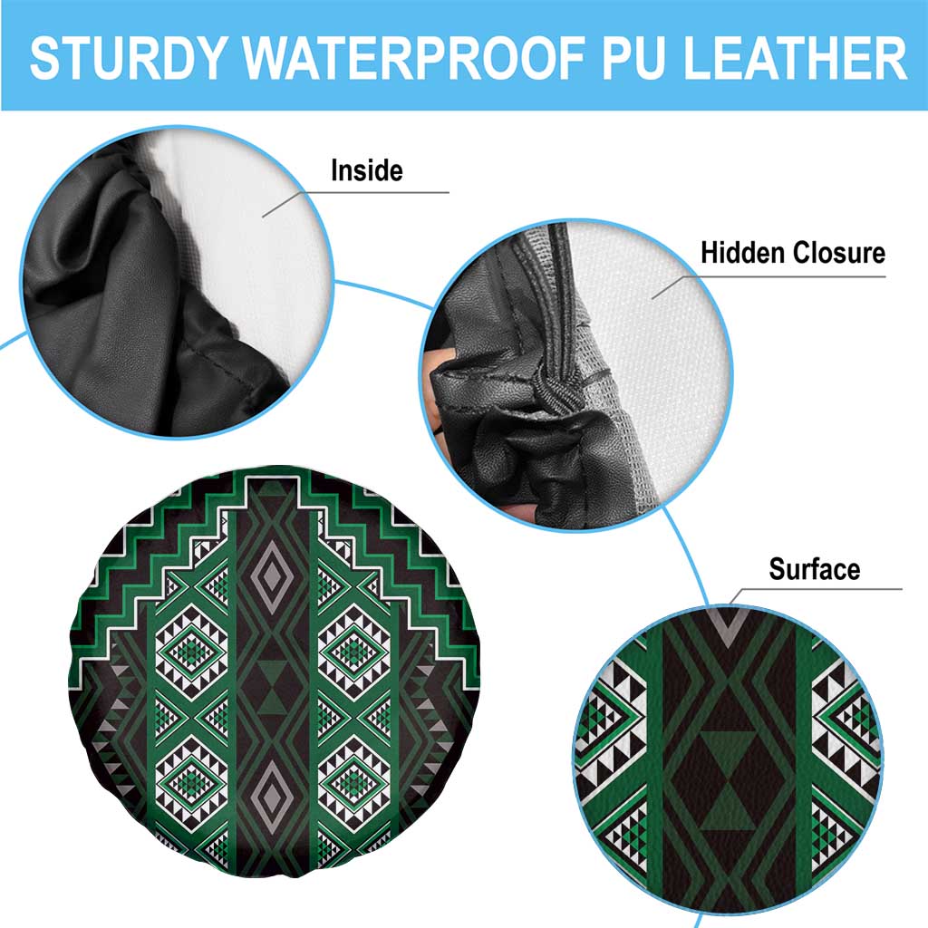 New Zealand Aotearoa Spare Tire Cover Green Poutama With Taniko Pattern LT05