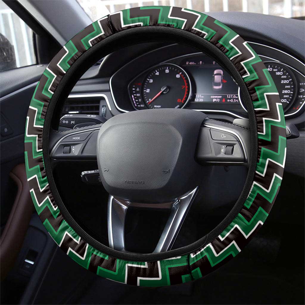 New Zealand Aotearoa Steering Wheel Cover Green Poutama With Taniko Pattern LT05