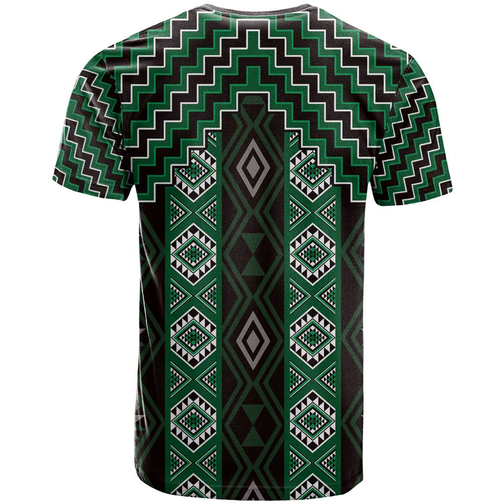 New Zealand Aotearoa T Shirt Green Poutama With Taniko Pattern LT05 - Polynesian Pride