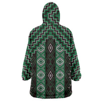 New Zealand Aotearoa Wearable Blanket Hoodie Green Poutama With Taniko Pattern LT05