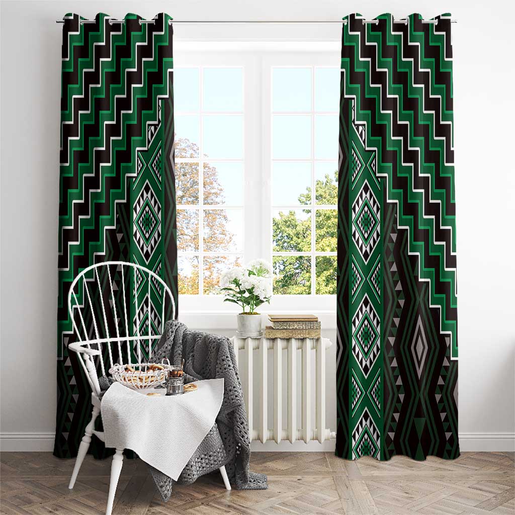 New Zealand Aotearoa Window Curtain Green Poutama With Taniko Pattern LT05