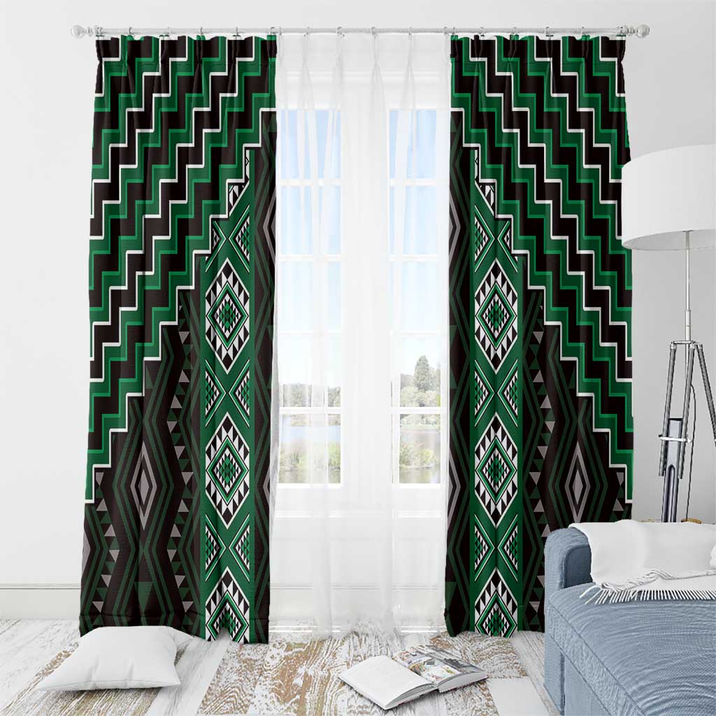 New Zealand Aotearoa Window Curtain Green Poutama With Taniko Pattern LT05