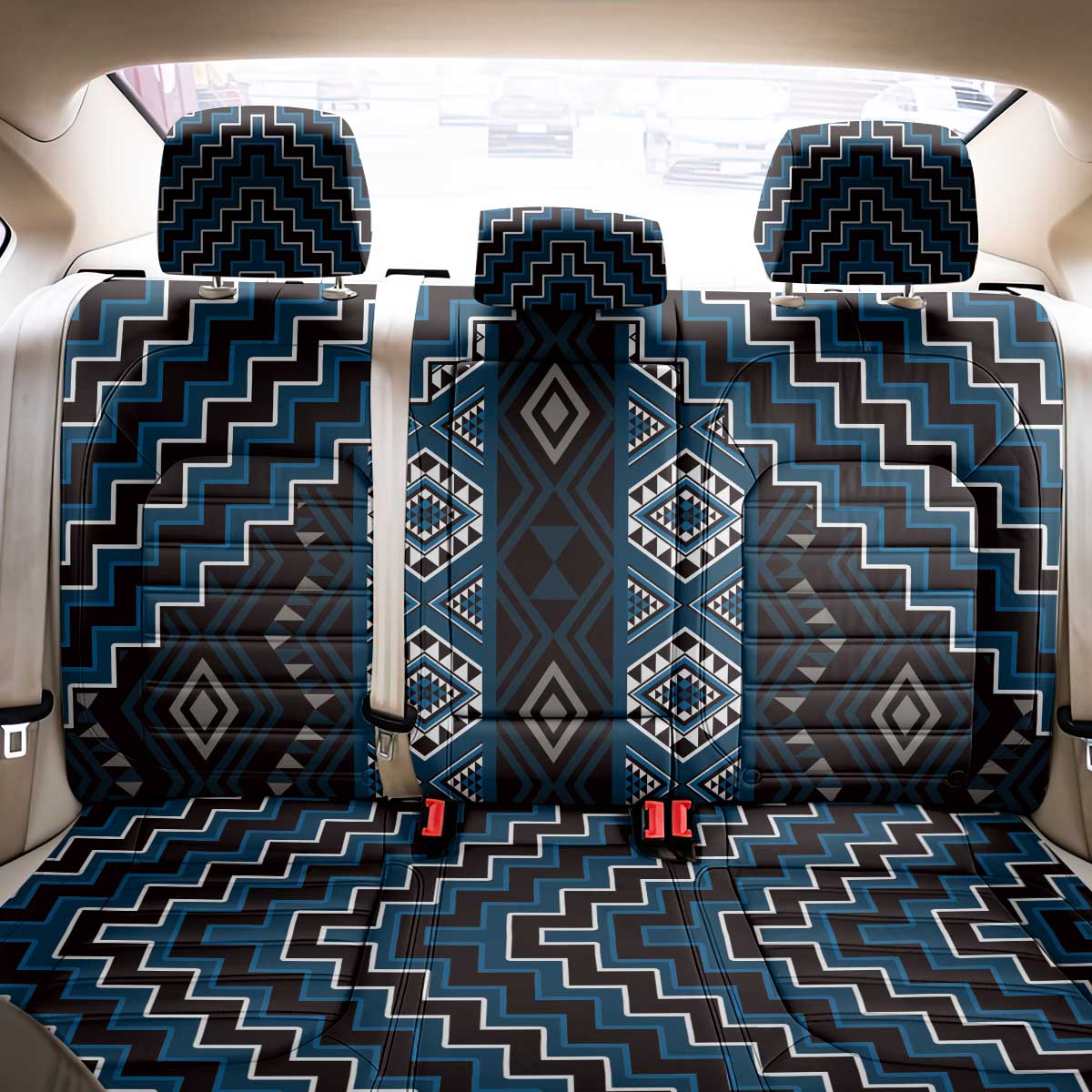 New Zealand Aotearoa Back Car Seat Cover Blue Poutama With Taniko Pattern LT05