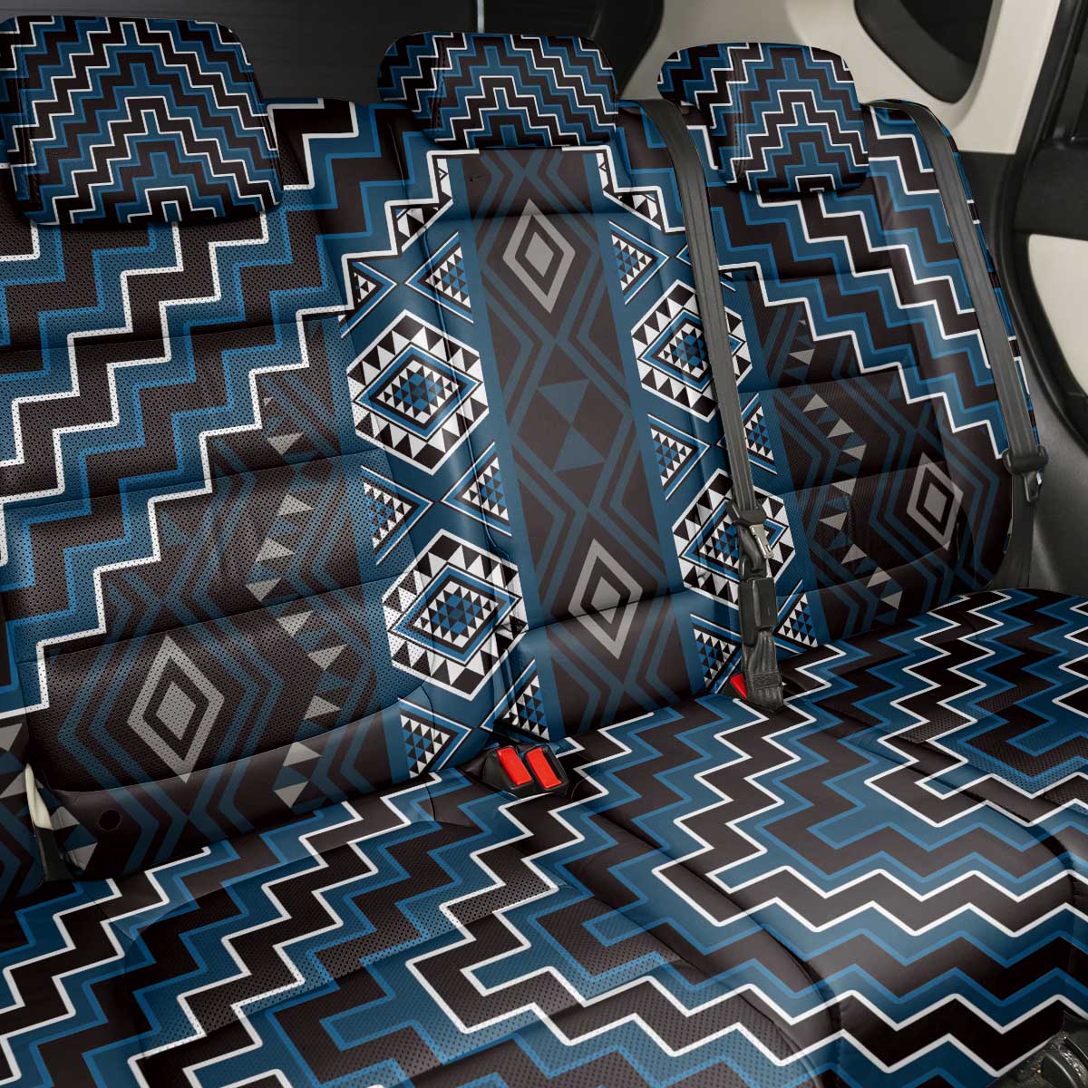 New Zealand Aotearoa Back Car Seat Cover Blue Poutama With Taniko Pattern LT05