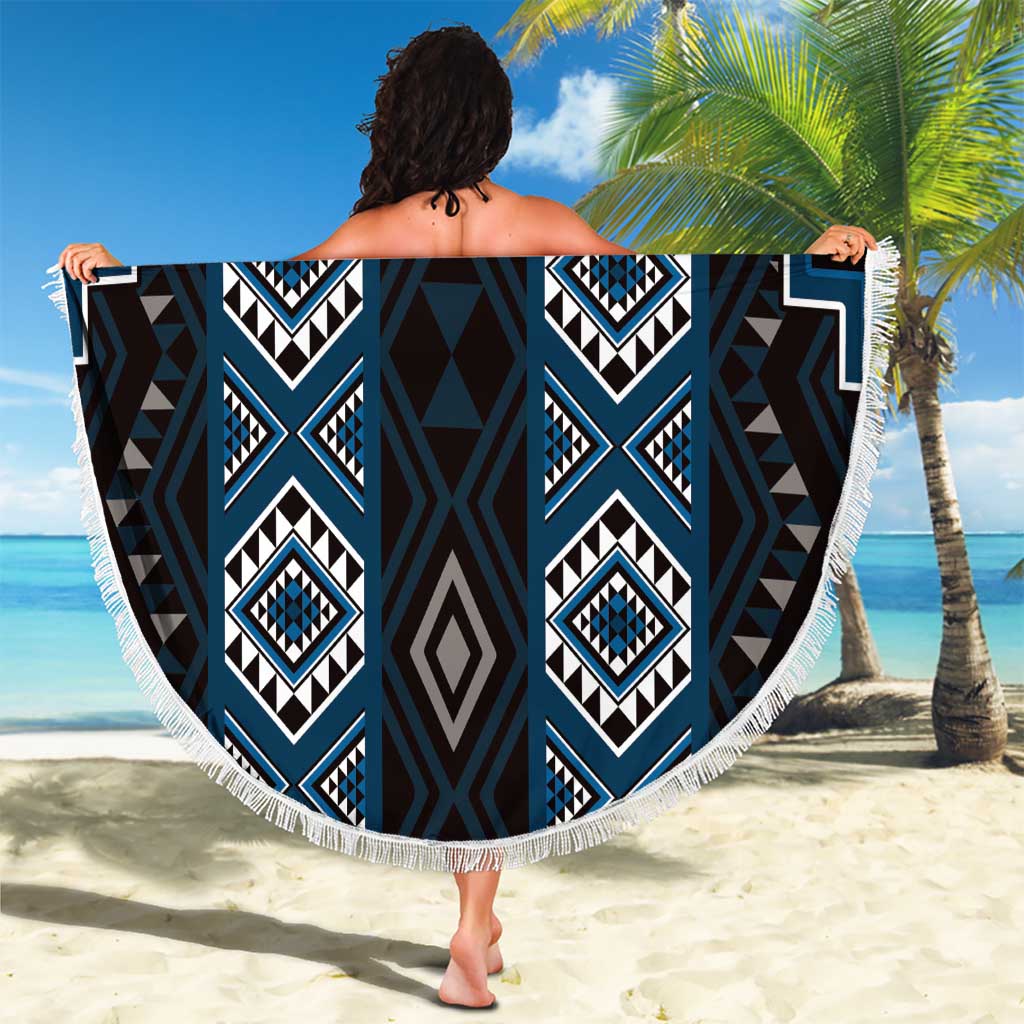 New Zealand Aotearoa Beach Blanket Blue Poutama With Taniko Pattern LT05
