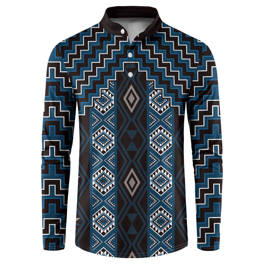 New Zealand Aotearoa Button Sweatshirt Blue Poutama With Taniko Pattern LT05