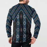 New Zealand Aotearoa Button Sweatshirt Blue Poutama With Taniko Pattern LT05