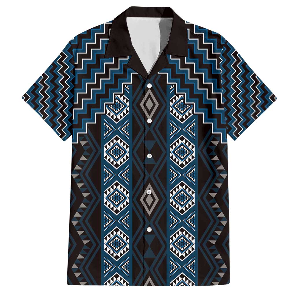 New Zealand Aotearoa Family Matching Short Sleeve Bodycon Dress and Hawaiian Shirt Blue Poutama With Taniko Pattern LT05