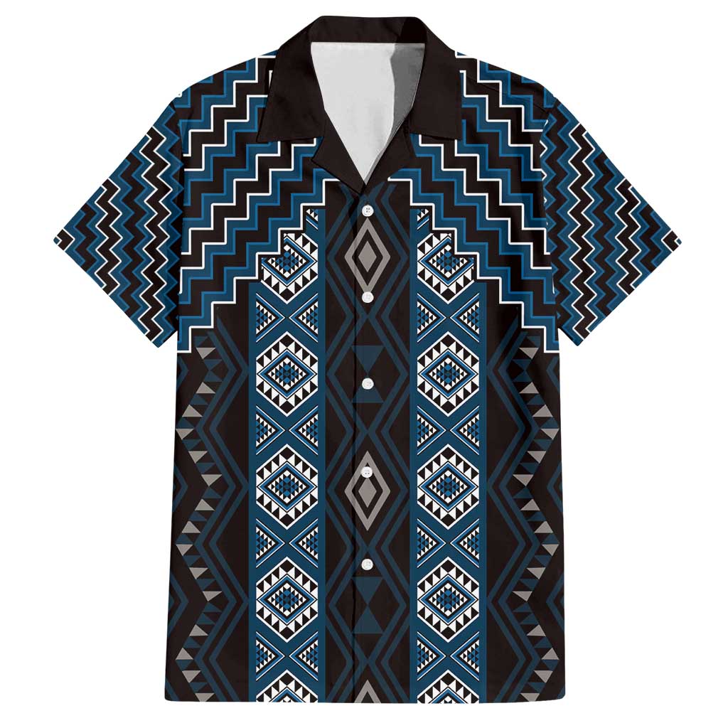 New Zealand Aotearoa Family Matching Tank Maxi Dress and Hawaiian Shirt Blue Poutama With Taniko Pattern LT05