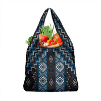 New Zealand Aotearoa Grocery Bag Blue Poutama With Taniko Pattern