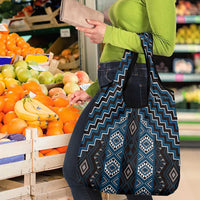 New Zealand Aotearoa Grocery Bag Blue Poutama With Taniko Pattern